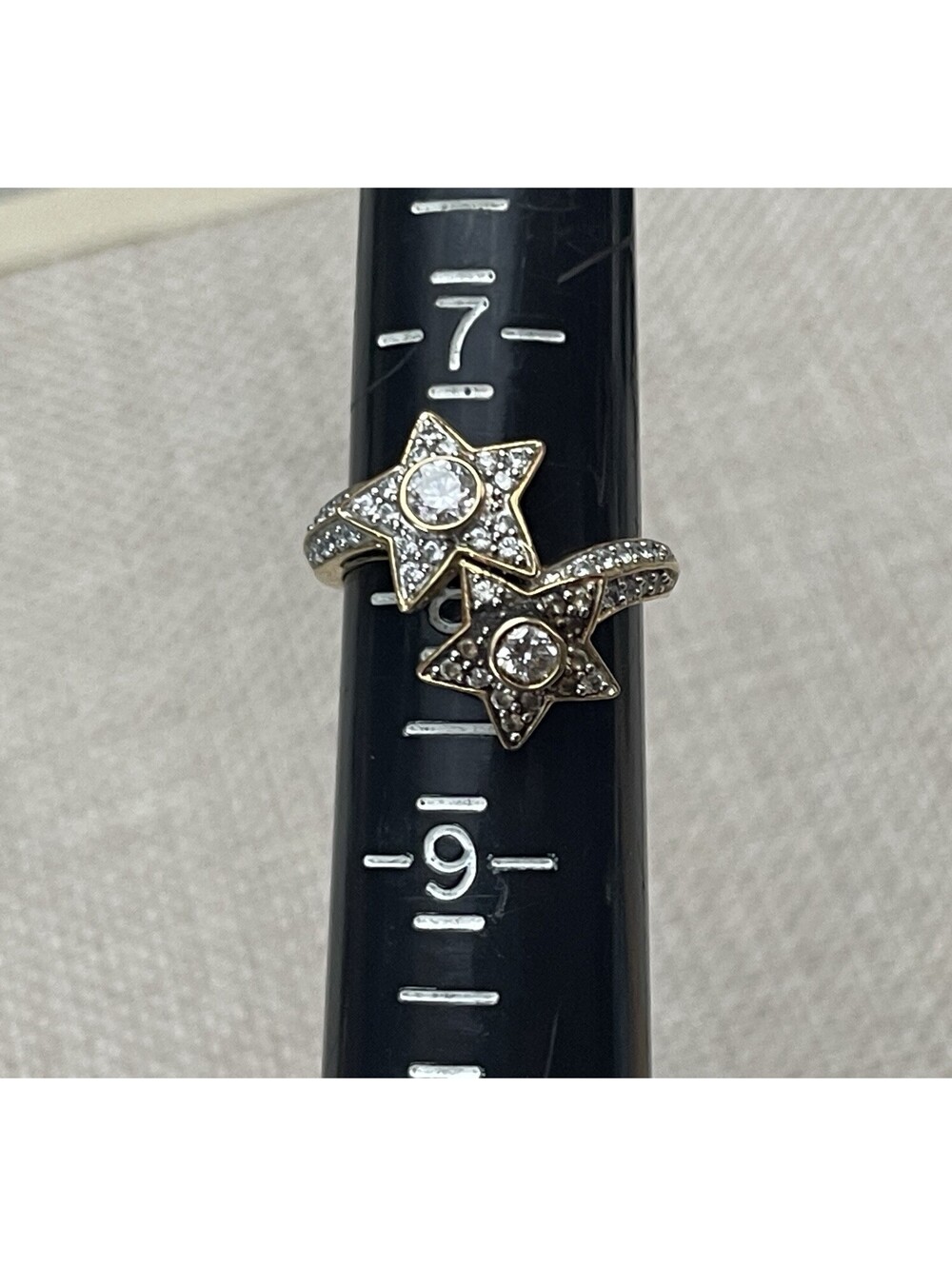 MEDA Sterling Silver 925 Cocktail Ring Crossover Star Ring CZ Size 8